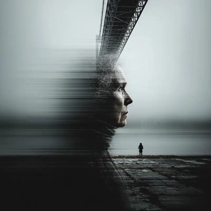 A large, ominous skull-shaped sculpture protrudes from the facade of an ornate building, featuring intricate architectural details and wrought iron balconies. Amidst its eerie atmosphere, oddball creatures seem to lurk in the shadows cast by the skull's dark eyes and weathered surface.