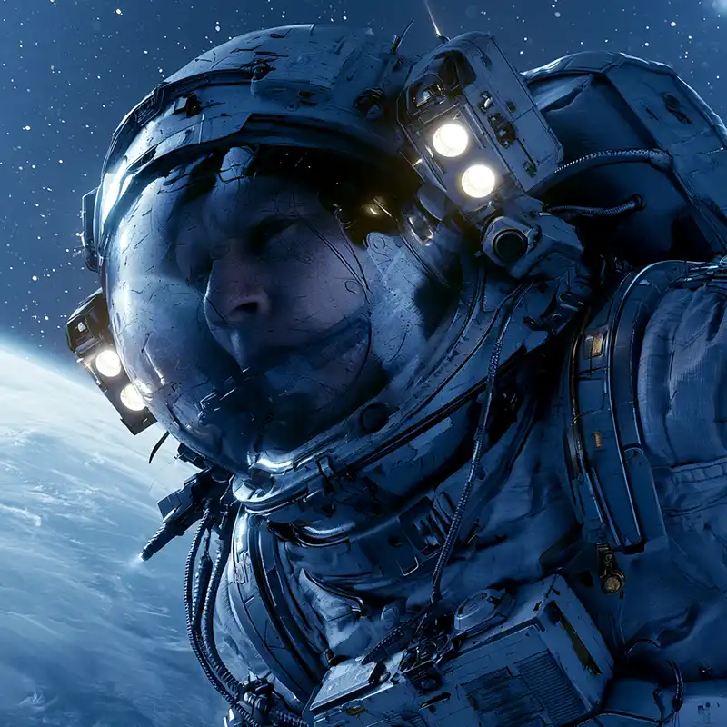creative-story-sparks-201 An astronaut in a spacesuit floats in space above Earth, with stars and the planet visible in the background.